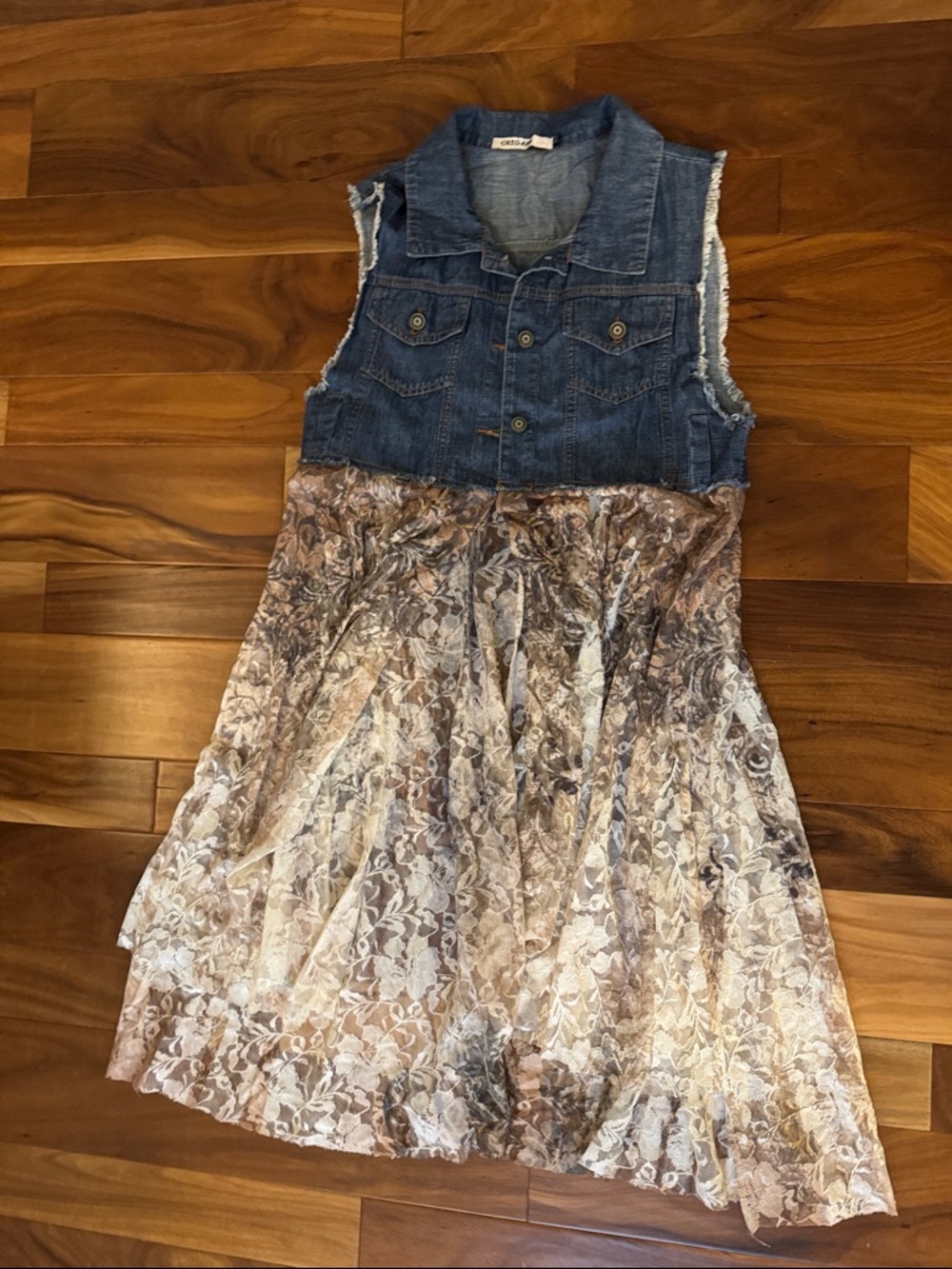Origami Denim  Lace/denim Vest Cardigan Duster Boho Western Women Size S/M